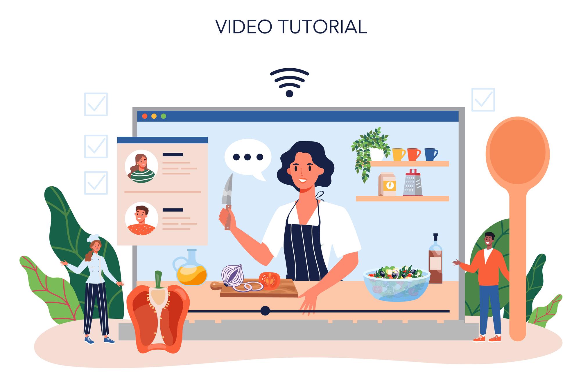 Sala di cucina virtuale con studenti al lavoro